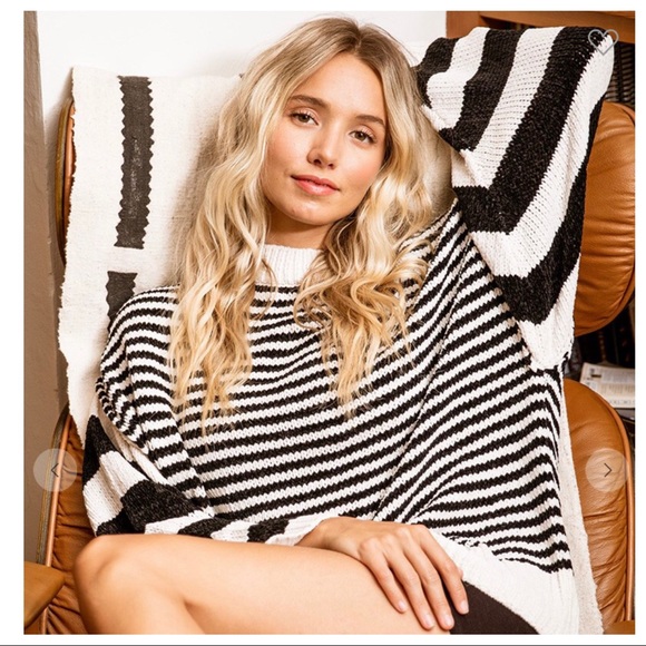 Black and off white Striped Chenille Sweaters - Picture 2 of 6